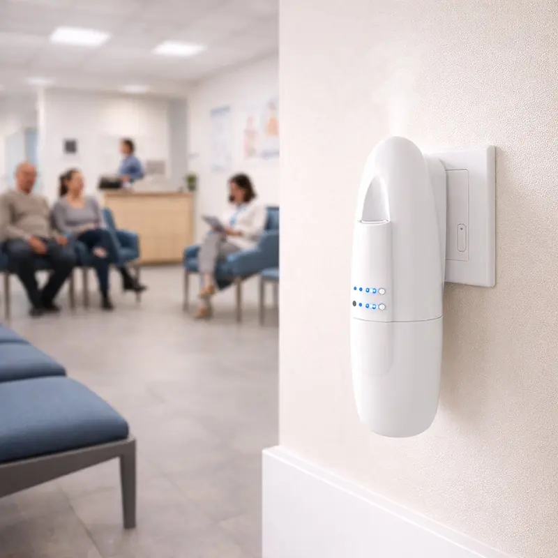 Plug in scent diffuser in doctor waiting room helping maintain fresh clean smelling clinic environment