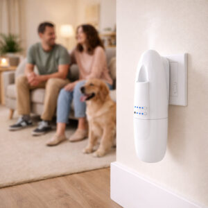 s-l1600 Plug in scent diffuser in living room with family and dog helping reduce pet odours and improve home fragrance