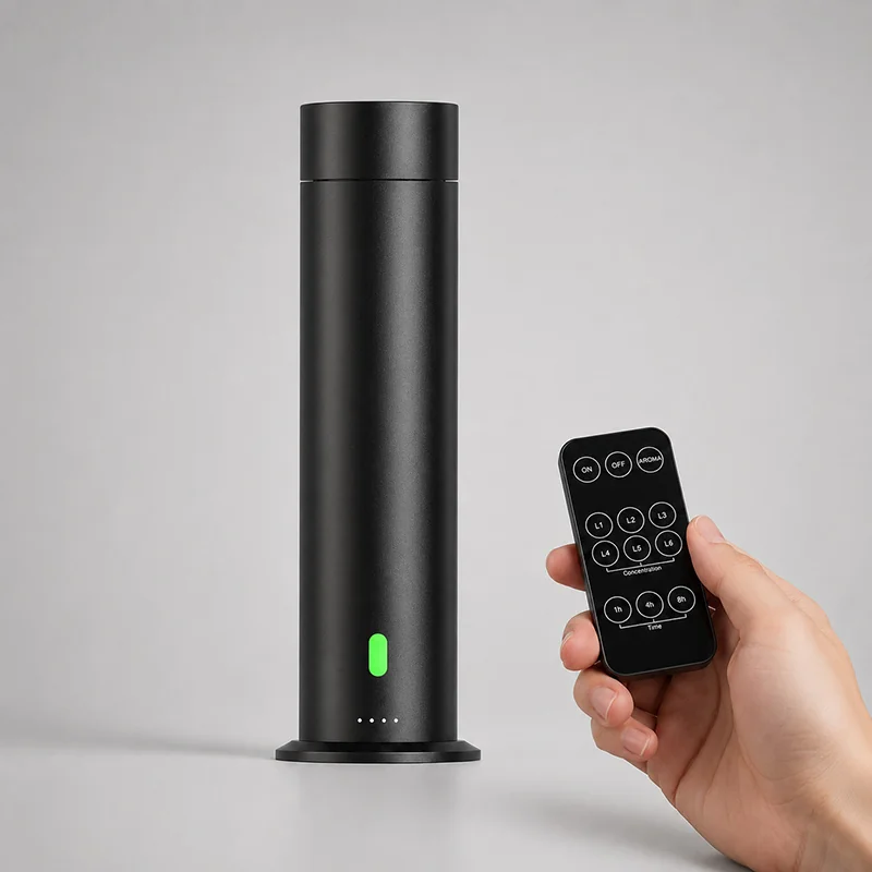 stylish modern black mini tower electric aroma pure oil diffuser for business or home scenting. usb powered.
