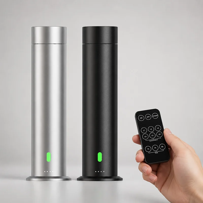 stylish modern black and silver mini tower electric home scent diffuser for business or home scenting. usb powered. pure fragrance oil - waterless