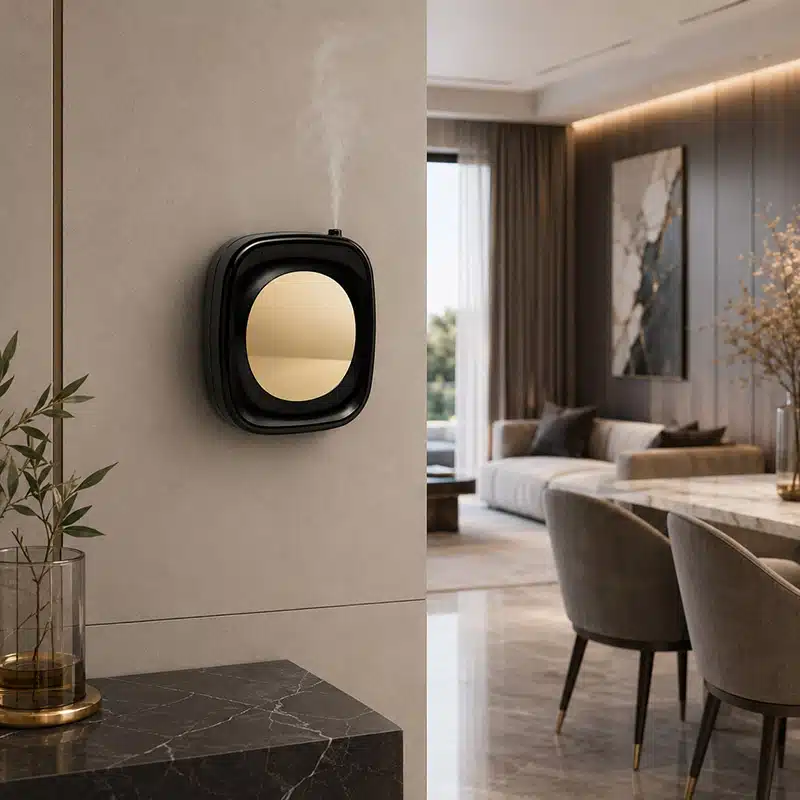 Battery operated scent diffuser mounted on wall