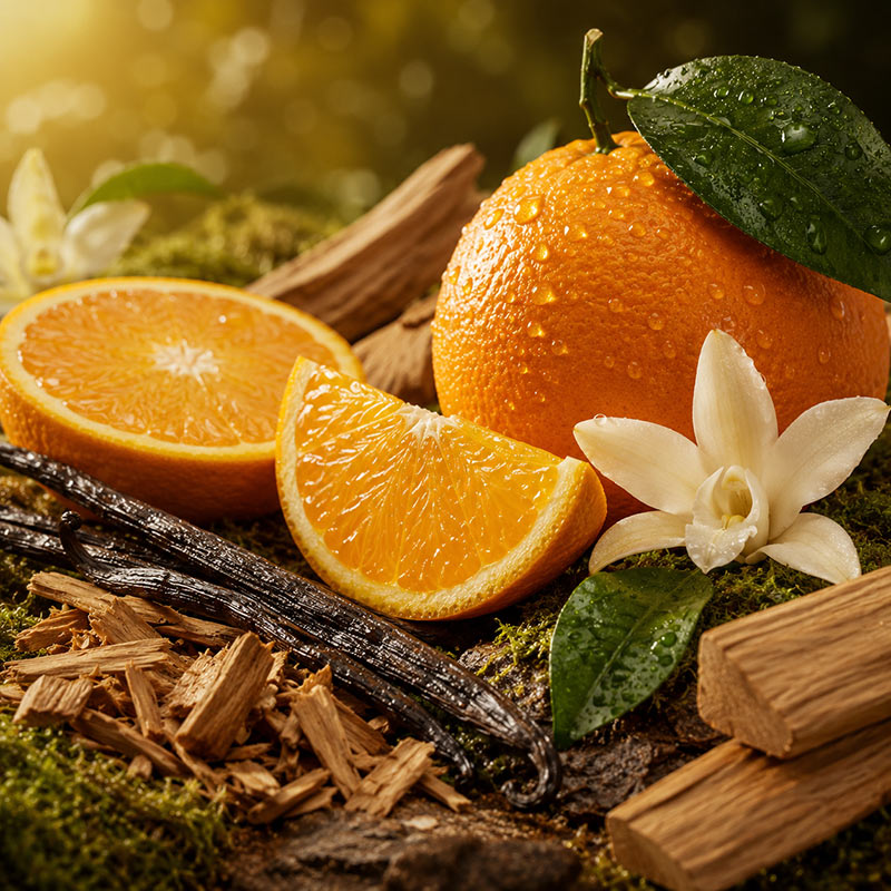 Orange vanilla fragrance oil with sweet orange, creamy vanilla and smooth sandalwood