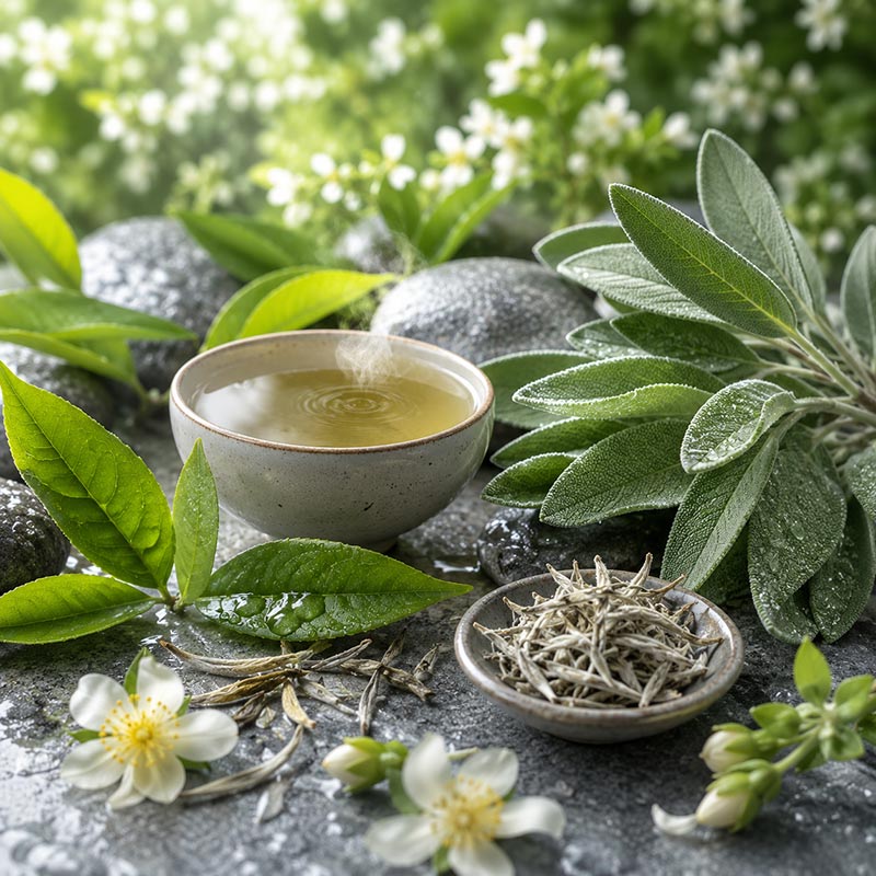 White Tea and Sage Fragrance Oil with lemon orange eucalyptus sage white tea juniper amber and musk notes