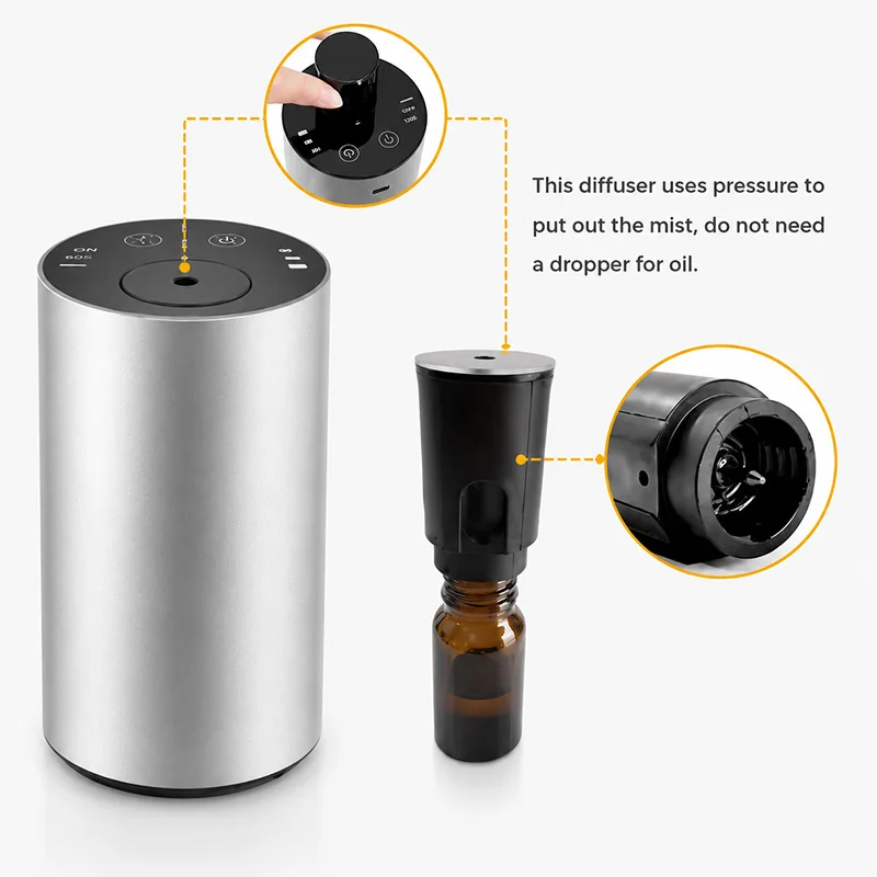 silver Rechargeable Electric Diffuser for home scent diffusion. ideal for home scenting.