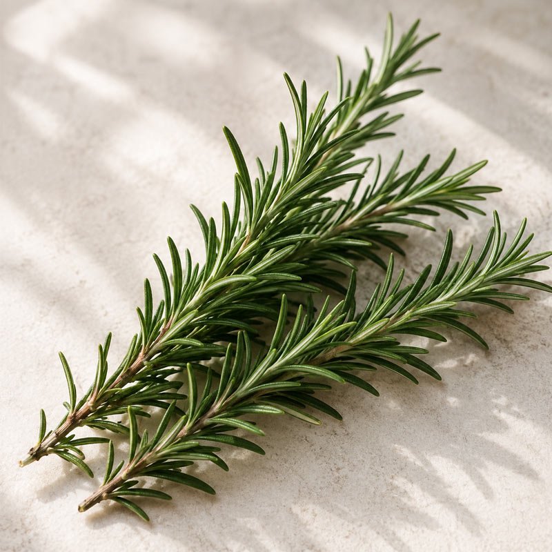 Rosemary diffuser oil with fresh rosemary and eucalyptus leaves